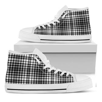 Black And White Border Tartan Print White High Top Shoes - Monsterry CA