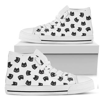 Black And White Cat Pattern Print White High Top Shoes - Monsterry AU