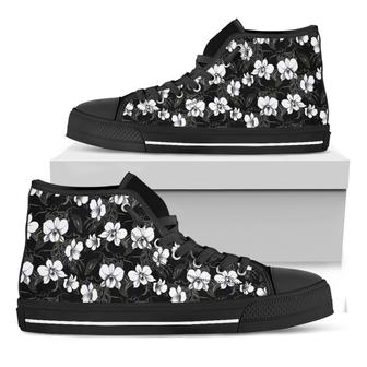 Black And White Cattleya Black High Top Shoes - Monsterry UK