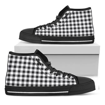 Black And White Check Pattern Print Black High Top Shoes - Monsterry AU
