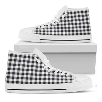 Black And White Check Pattern Print White High Top Shoes - Monsterry