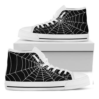 Black And White Cobweb Print White High Top Shoes - Monsterry UK