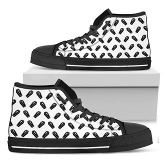 Black And White Coffin Pattern Print Black High Top Shoes - Monsterry CA