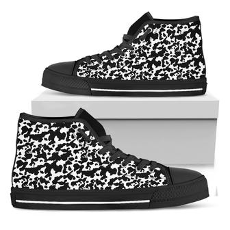 Black And White Cow Pattern Print Black High Top Shoes - Monsterry AU