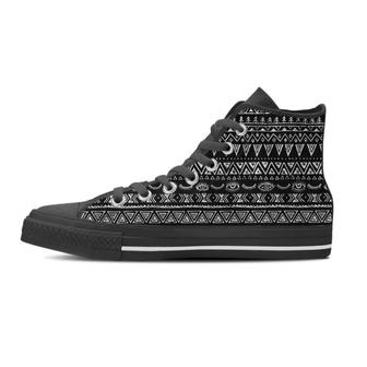 Black And White Doodle Tribal Aztec Print Women's High Top Shoes - Monsterry