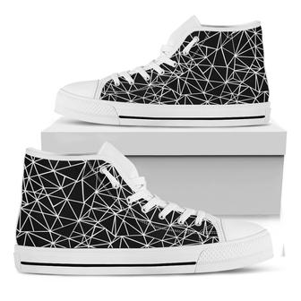 Black And White Geometric Mosaic Print White High Top Shoes - Monsterry CA