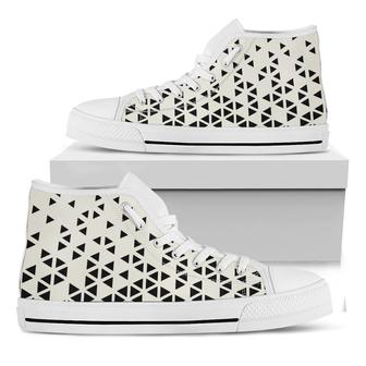 Black And White Geometric Pattern Print White High Top Shoes - Monsterry AU