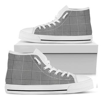 Black And White Glen Plaid Print White High Top Shoes - Monsterry CA