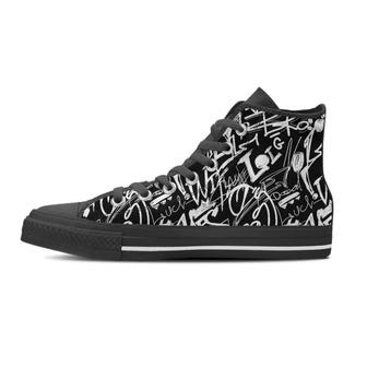 Black And White Graffiti Doodle Text Print Men's High Top Shoes - Monsterry DE