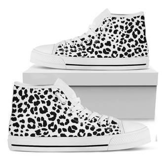 Black And White Jaguar Pattern Print White High Top Shoes - Monsterry