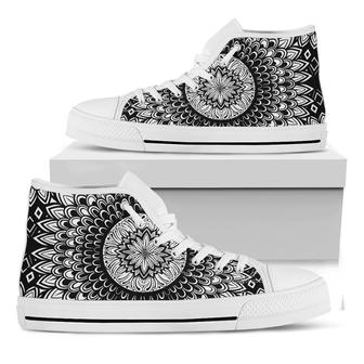 Black And White Mandala Print White High Top Shoes - Monsterry CA