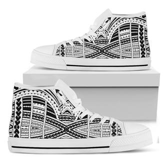 Black And White Maori Tribal Print White High Top Shoes - Monsterry UK