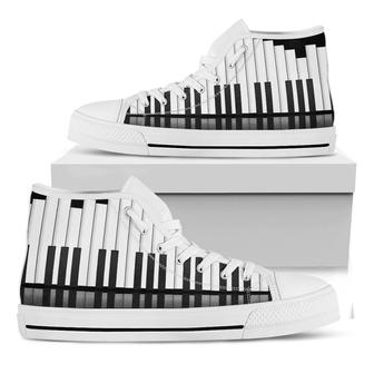 Black And White Piano Keyboard Print White High Top Shoes - Monsterry AU