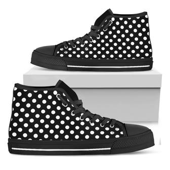 Black And White Polka Dot Black High Top Shoes - Monsterry AU