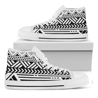 Black And White Polynesian Pattern Print White High Top Shoes - Monsterry AU
