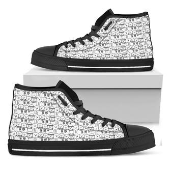 Black And White Snowman Pattern Print Black High Top Shoes - Monsterry CA
