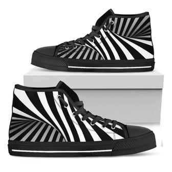 Black And White Spiral Twist Illusion Print Black High Top Shoes - Monsterry CA