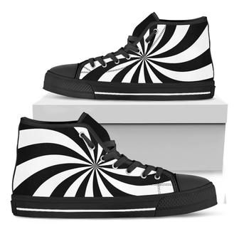 Black And White Swirl Print Black High Top Shoes - Monsterry AU
