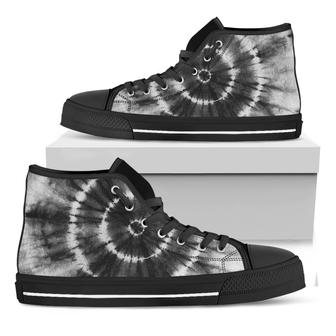 Black And White Tie Dye Print Black High Top Shoes - Monsterry AU