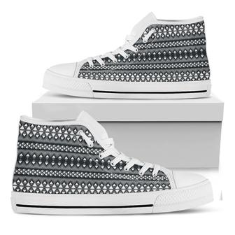 Black And White Tribal Geometric Print White High Top Shoes - Monsterry CA
