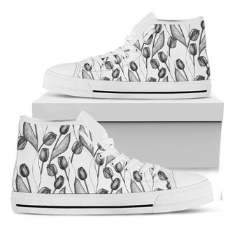 Black And White Tulip Pattern Print White High Top Shoes - Monsterry DE