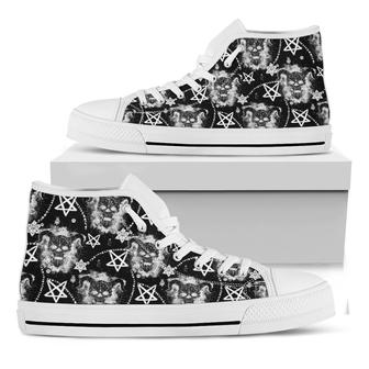 Black And White Wicca Devil Skull Print White High Top Shoes - Monsterry DE