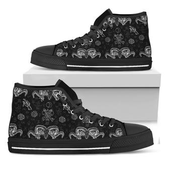 Black And White Wicca Gothic Print Black High Top Shoes - Monsterry