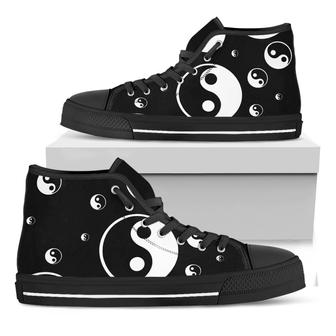 Black And White Yin Yang Black High Top Shoes - Monsterry UK