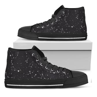 Black And White Zodiac Stars Print Black High Top Shoes - Monsterry UK