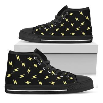 Black And Yellow Lightning Black High Top Shoes - Monsterry UK