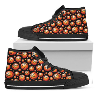 Black Basketball Pattern Print Black High Top Shoes - Monsterry