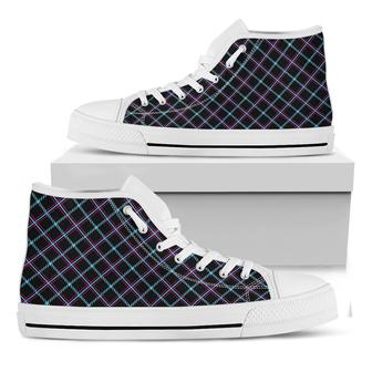 Black Blue And Pink Tartan White High Top Shoes - Monsterry AU