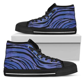 Black Blue Zebra Pattern Print Men's High Top Shoes - Monsterry UK
