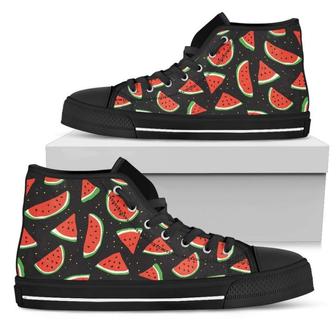 Black Cute Watermelon Pattern Print Women's High Top Shoes - Monsterry DE