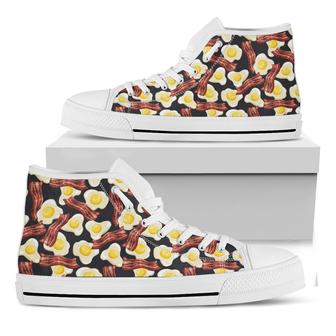 Black Fried Egg And Bacon White High Top Shoes - Monsterry