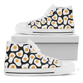 Black Fried Eggs Pattern Print White High Top Shoes - Monsterry CA