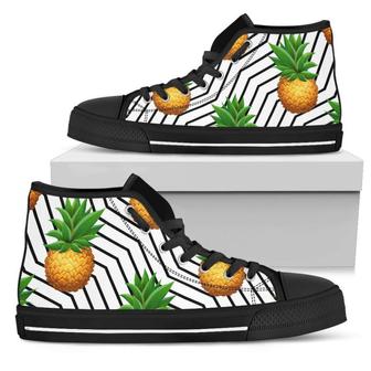 Black Geometric Pineapple Men's High Top Shoes - Monsterry AU