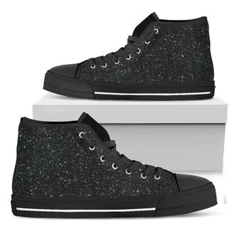 Black Glitter Texture Print Black High Top Shoes - Monsterry AU