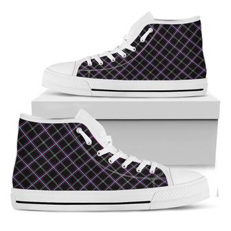 Black Grey Blue And Pink Tartan Print White High Top Shoes - Monsterry UK