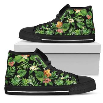 Black Hawaiian Pineapple Men's High Top Shoes - Monsterry DE