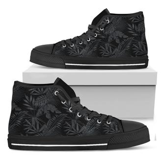 Black Palm Leaf Aloha Black High Top Shoes - Monsterry CA