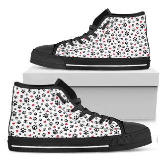 Black Paw And Heart Black High Top Shoes - Monsterry AU