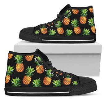 Black Pineapple Pattern Print Women's High Top Shoes - Monsterry CA