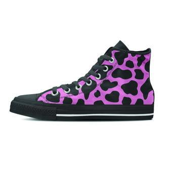 Black Pink Cow Print Men's High Top Shoes | Favorety