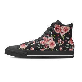 Black Pink Rose Flower Print Men's High Top Shoes | Favorety CA