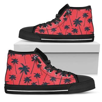Black Red Palm Tree Women's High Top Shoes - Monsterry
