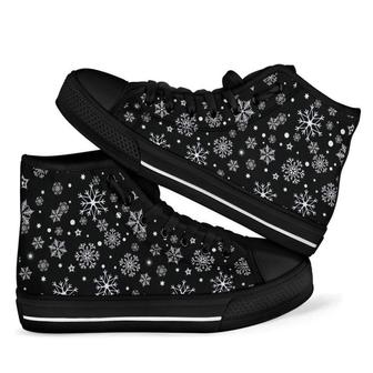 Black Snowflake Pattern Print Men Women's High Top Shoes - Monsterry DE