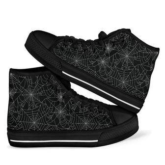 Black Spider Web Men Women's High Top Shoes - Monsterry AU