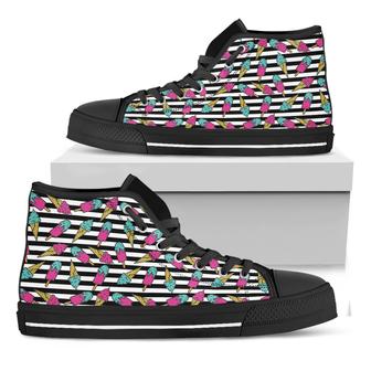 Black Striped Ice Cream Black High Top Shoes - Monsterry UK