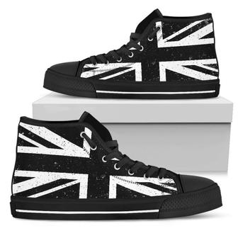 Black Union Jack British Flag Print Men's High Top Shoes - Monsterry UK